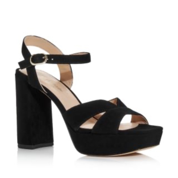 Kate Spade Delight Platform Heel Sandal Black Suede Block Heel Ankle Strap Pumps - Picture 5 of 16